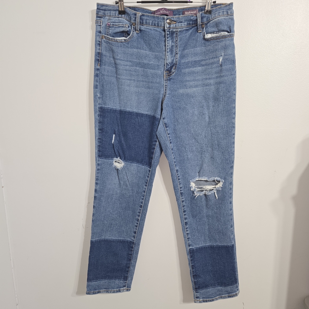 P#60 Gloria Vanderbilt‎ Size 12 Blue Patchwork Distressed Jeans